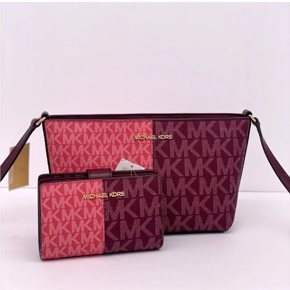 Michael Kors Jet Set Small Two-Tone Logo Crossbody Bag and Wallet Set